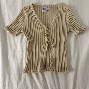Princess Polly Cream Ribbed Button-Down Shirt